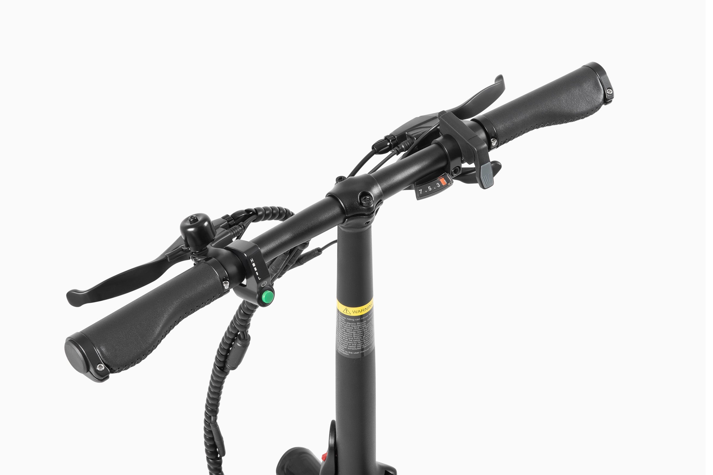 Guidon du vélo électrique pliable DYU T1 avec commandes et poignées ergonomiques. Guidon du vélo électrique pliable DYU T1 avec commandes et poignées ergonomiques.