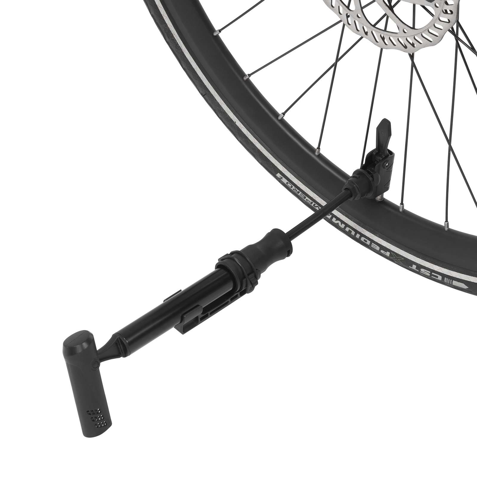Pompe à vélo DYU noire pour gonflage rapide des pneus de bicyclettes. Pompe à vélo DYU noire pour gonflage rapide des pneus de bicyclettes.