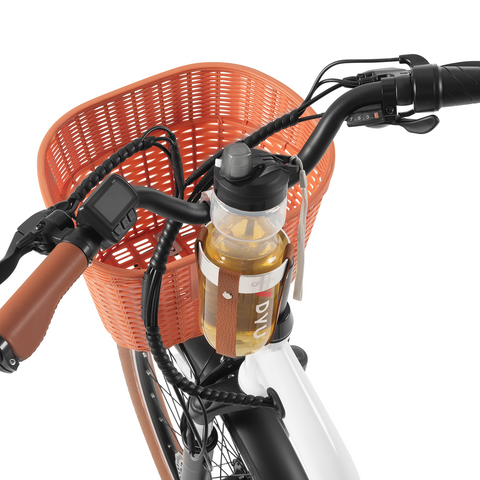 Support DYU en cuir pour bouteille sur guidon de vélo avec bouteille et panier orange Support DYU en cuir pour bouteille sur guidon de vélo avec bouteille et panier orange