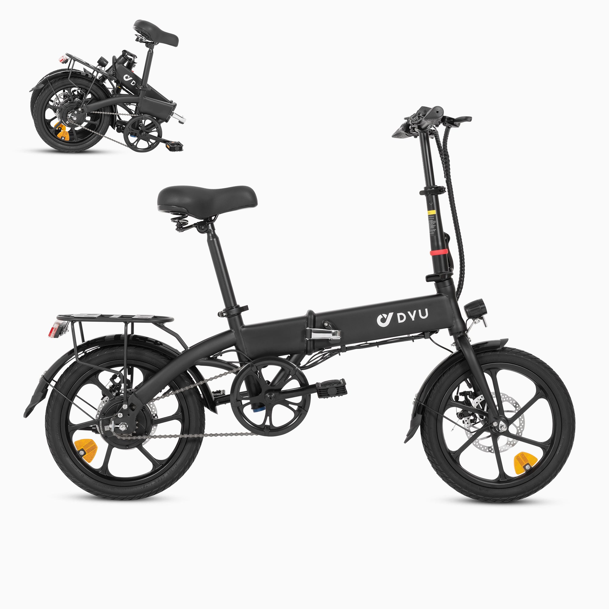 Vélo électrique DYU A1F noir pliable, design compact et pratique pour le transport. Vélo électrique DYU A1F noir pliable, design compact et pratique pour le transport.