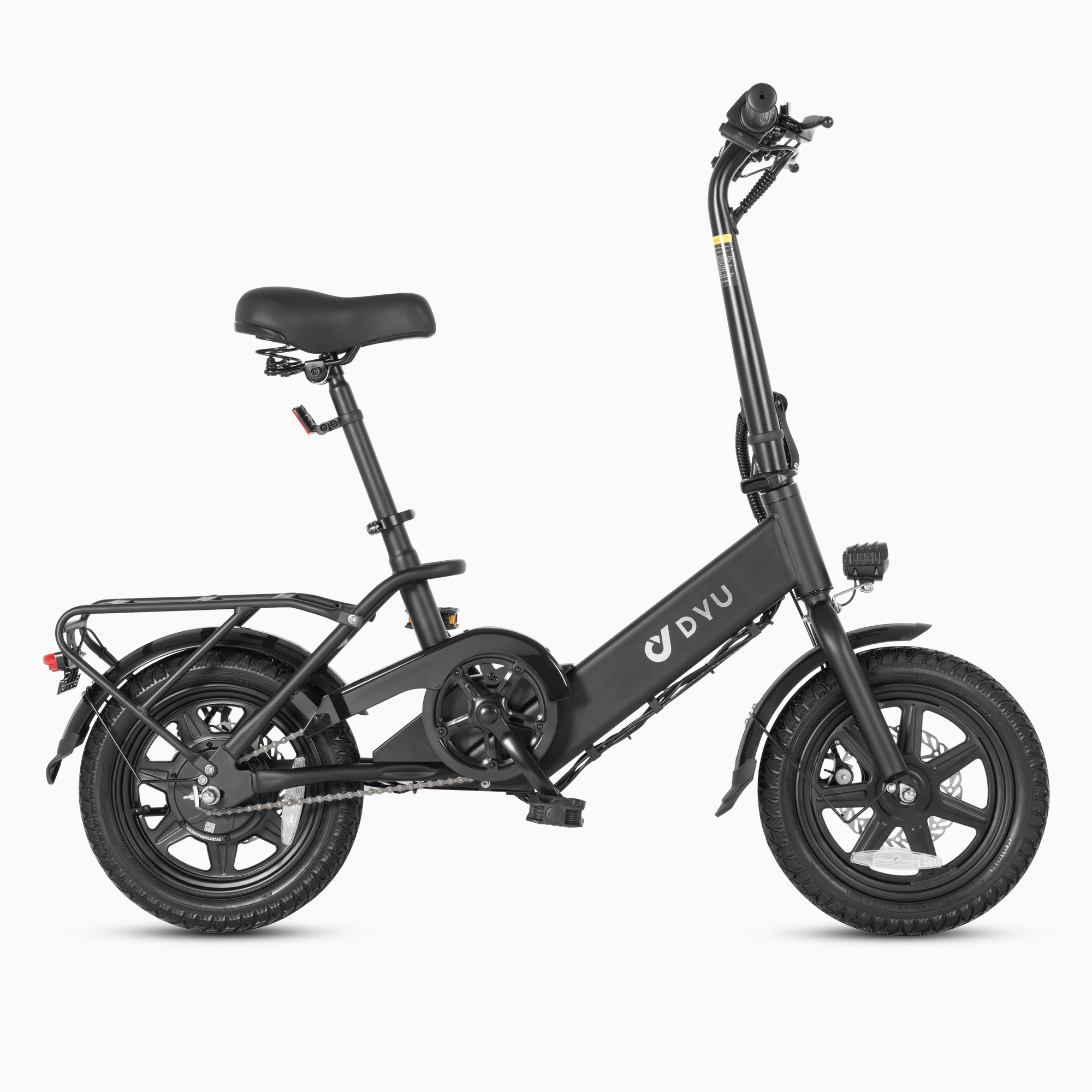 DYU C3 folding electric bike in black with pedal assist and compact design DYU C3 folding electric bike in black with pedal assist and compact design