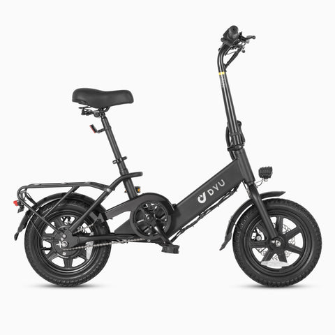 DYU C3 folding electric bike in black with pedal assist and compact design DYU C3 folding electric bike in black with pedal assist and compact design