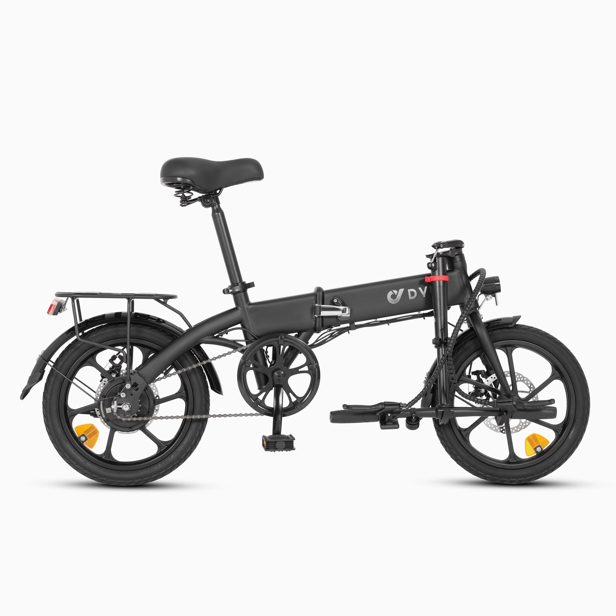 Vélo électrique pliant DYU A1F noir avec panier avant, design compact et pratique. Vélo électrique pliant DYU A1F noir avec panier avant, design compact et pratique.