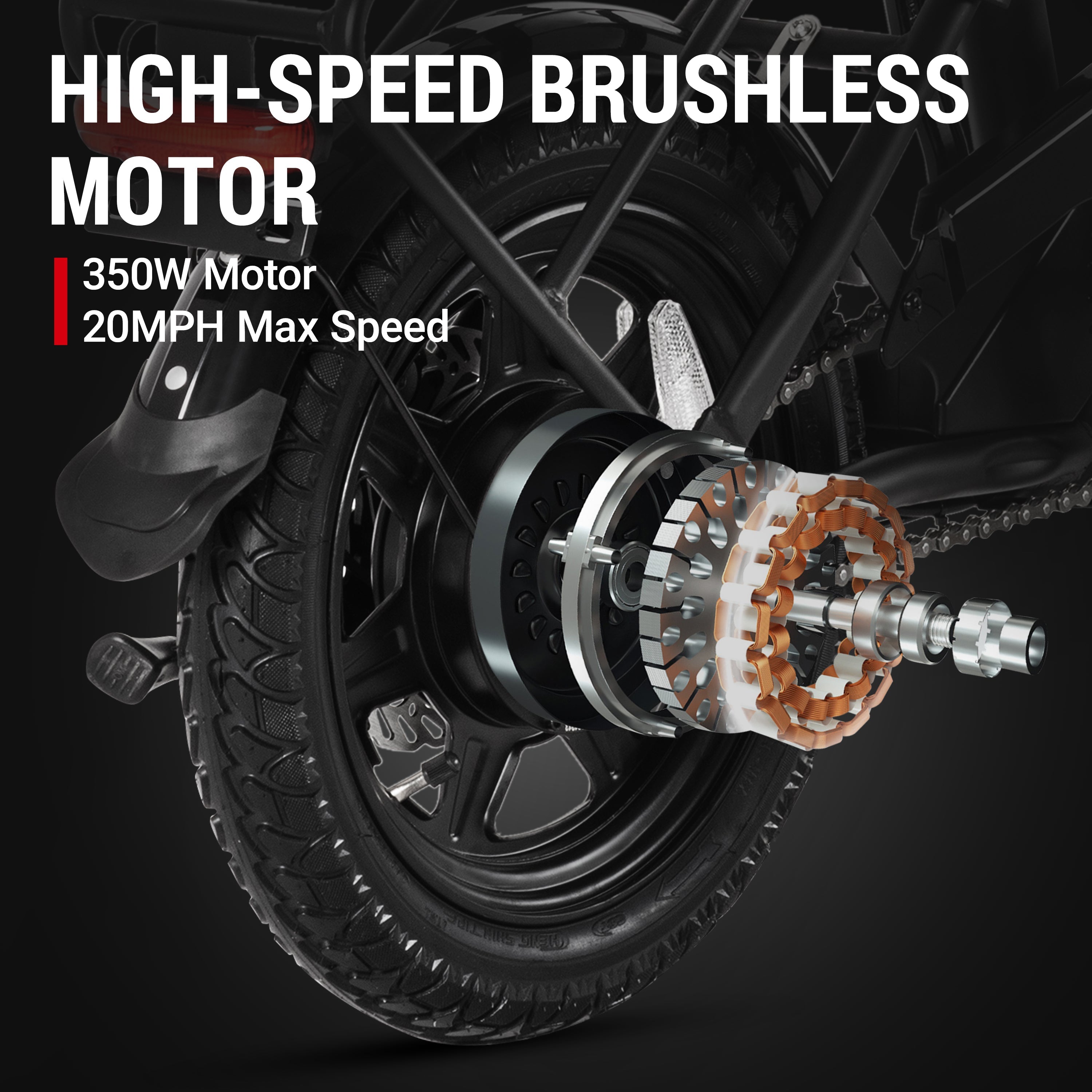 Moteur sans balais de 350W du DYU C3 avec vitesse max 20MPH. Moteur sans balais de 350W du DYU C3 avec vitesse max 20MPH.