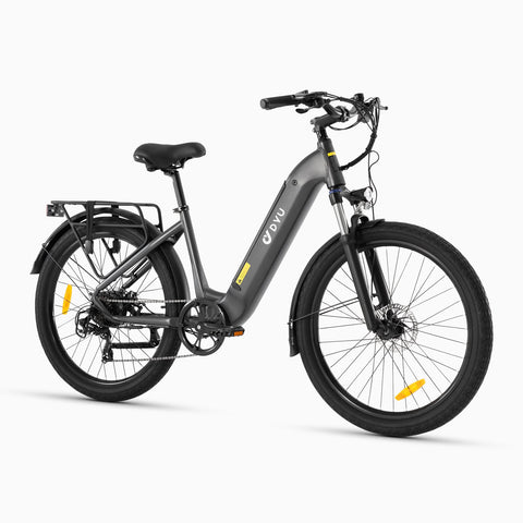 DYU C1 city electric bike in sleek gray design with modern features. DYU C1 city electric bike in sleek gray design with modern features.