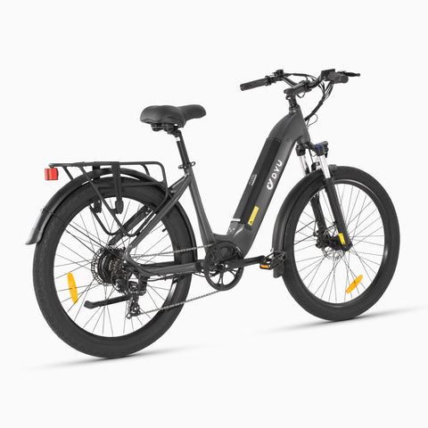 Vélo électrique DYU C1 26 pouces en gris avec selle confortable et cadre moderne. Vélo électrique DYU C1 26 pouces en gris avec selle confortable et cadre moderne.