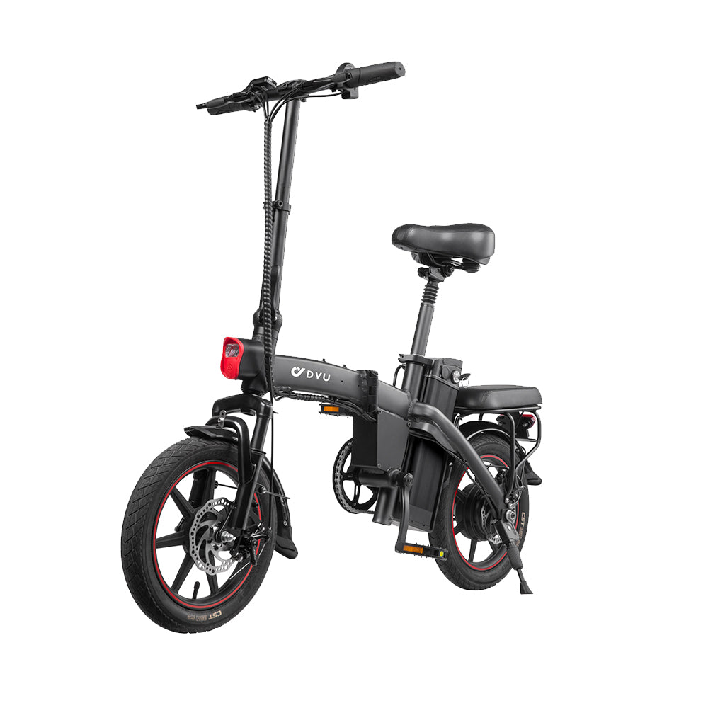 Vélo électrique pliable DYU A5 14 pouces avec design compact et batterie amovible. Vélo électrique pliable DYU A5 14 pouces avec design compact et batterie amovible.