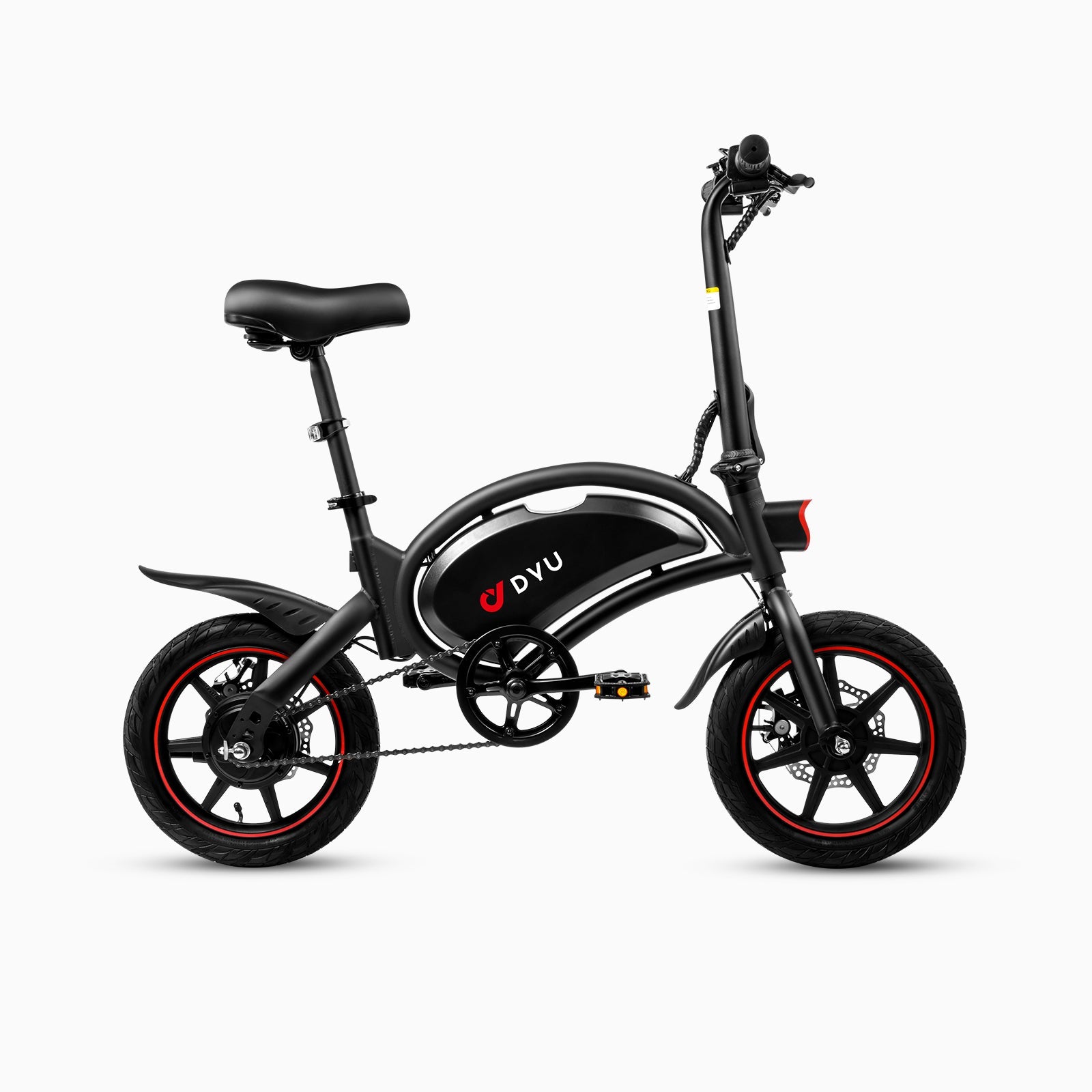 DYU D3F 14 Inch Mini Folding Electric Bike with a stylish black and red design DYU D3F 14 Inch Mini Folding Electric Bike with a stylish black and red design