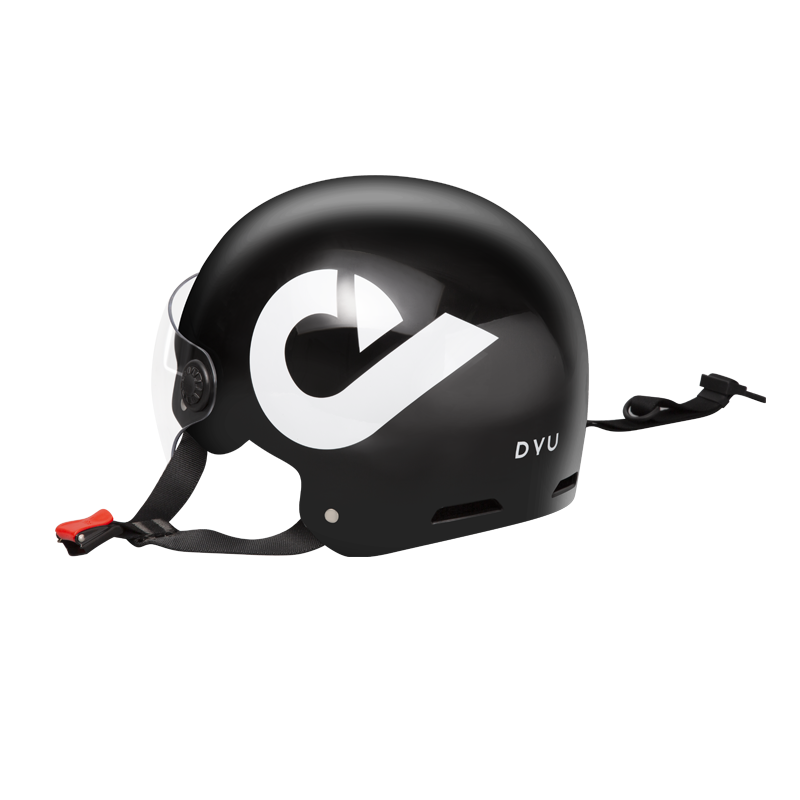 Casque DYU noir avec un design élégant et logo blanc pour cyclistes. Casque DYU noir avec un design élégant et logo blanc pour cyclistes.