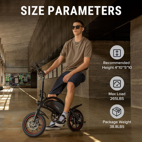 DYU D3F Mini Folding Electric Bike size parameters and max load details