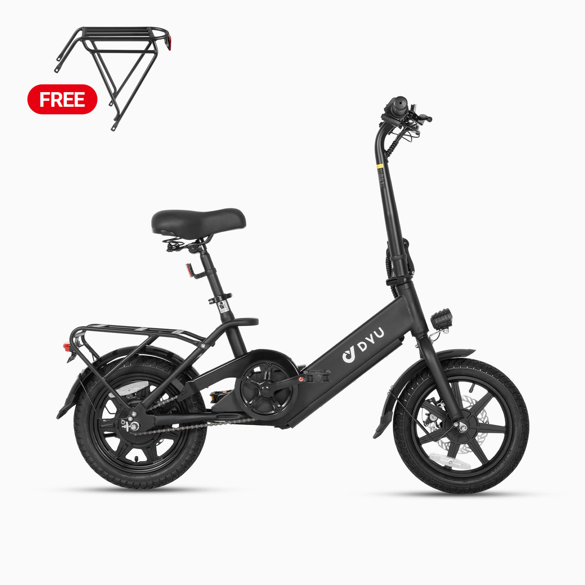 DYU C3 14 pouces vélo électrique pliant noir avec cadre et roues robustes.