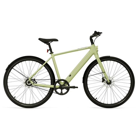 Bicyclette électrique modèle CG0600 Pro, couleur vert clair, idéale pour le commuting.