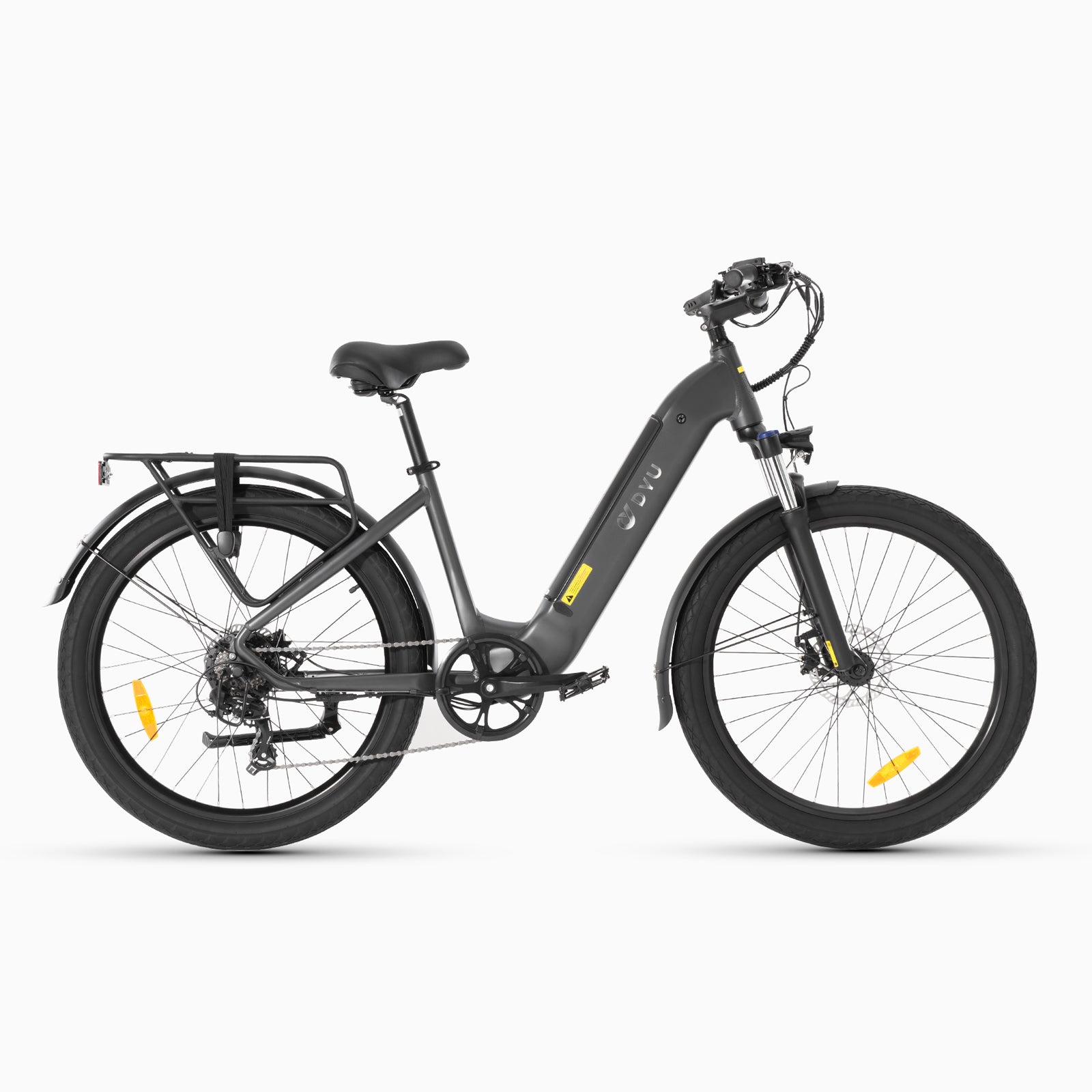 Vélo électrique DYU C1 noir avec cadre confortable et design moderne.